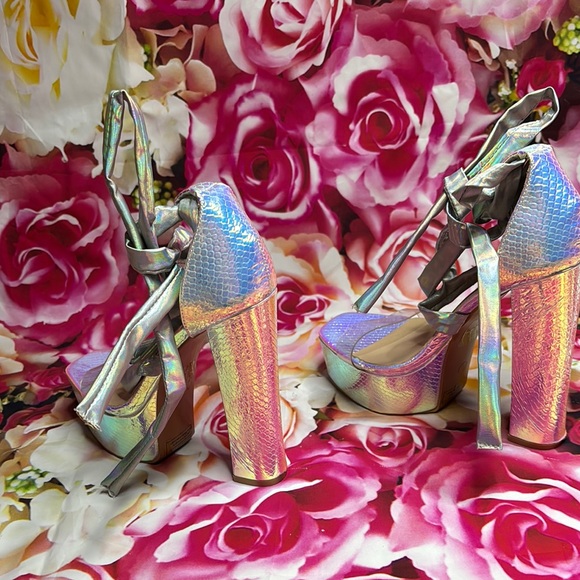 Iridescent Platform Prom Heels with Ribbon Tie - Picture 6 of 7
